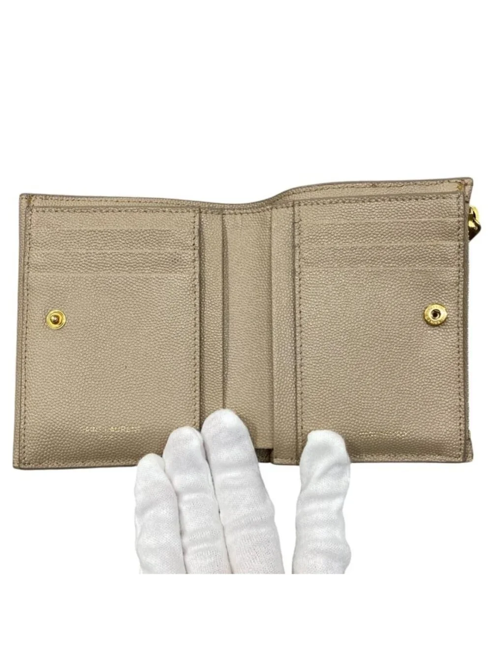 Saint Laurent Wallet Uptown Compact Leather Beige